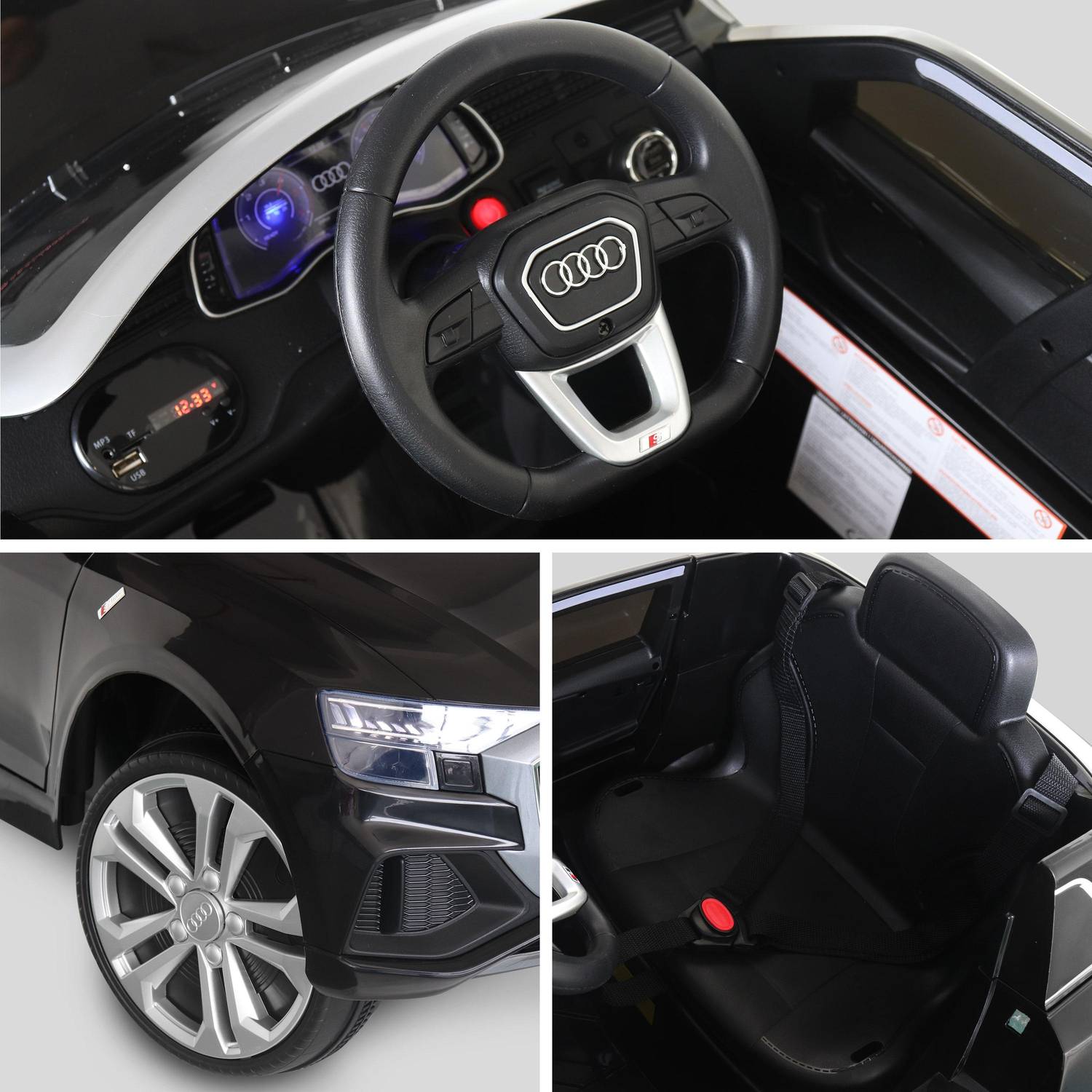 Children's electric car 12V, 1 seat with car radio and remote control - AUDI Q8 - Black Photo4