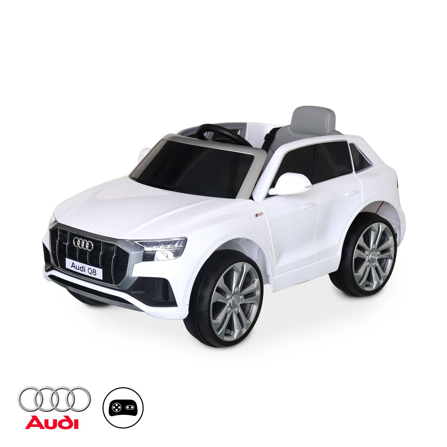 Children's electric car 12V, 1 seat with car radio and remote control - AUDI Q8 - White Photo1