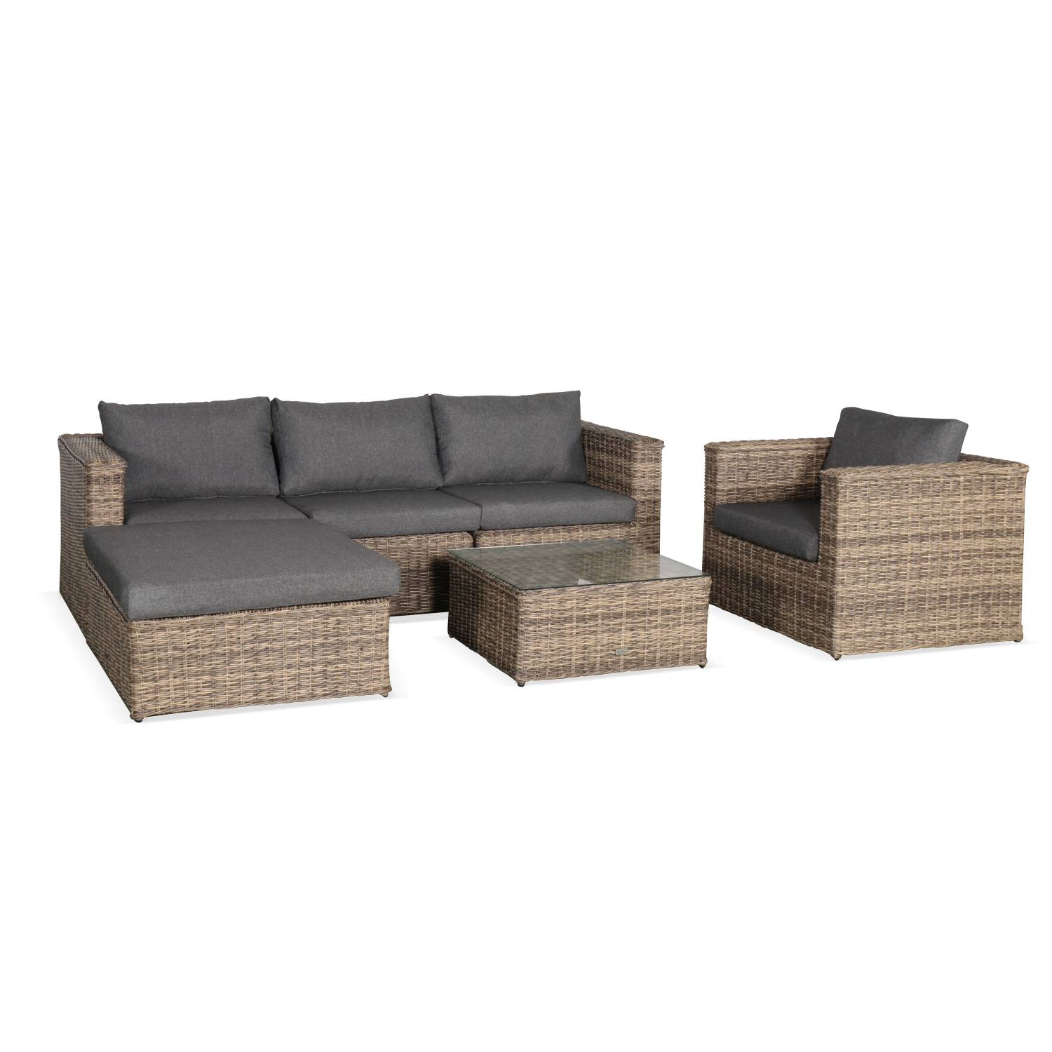 Ready assembled 5-seater polyrattan corner garden sofa set, Dark beige/Anthracite | sweeek