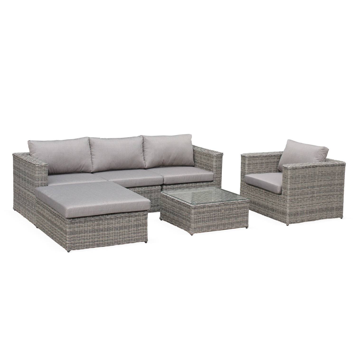 Ready assembled 5-seater polyrattan corner garden sofa set, Grey /Grey  | sweeek