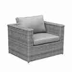 Ready assembled 5-seater polyrattan corner garden sofa set - sofa, armchair, coffee table - Romini - Grey rattan, Grey cushions Photo4