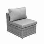 Ready assembled 5-seater polyrattan corner garden sofa set - sofa, armchair, coffee table - Romini - Grey rattan, Grey cushions Photo3