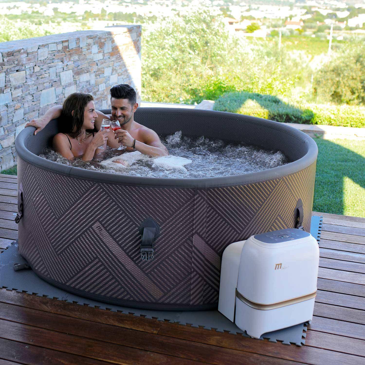  6-person premium round inflatable hot tub MSpa - Ø173cm round 6-person spa, reinforced PVC, pump, heating, filters, cover, floor mat - Mono 6 - Grey,sweeek,Photo1