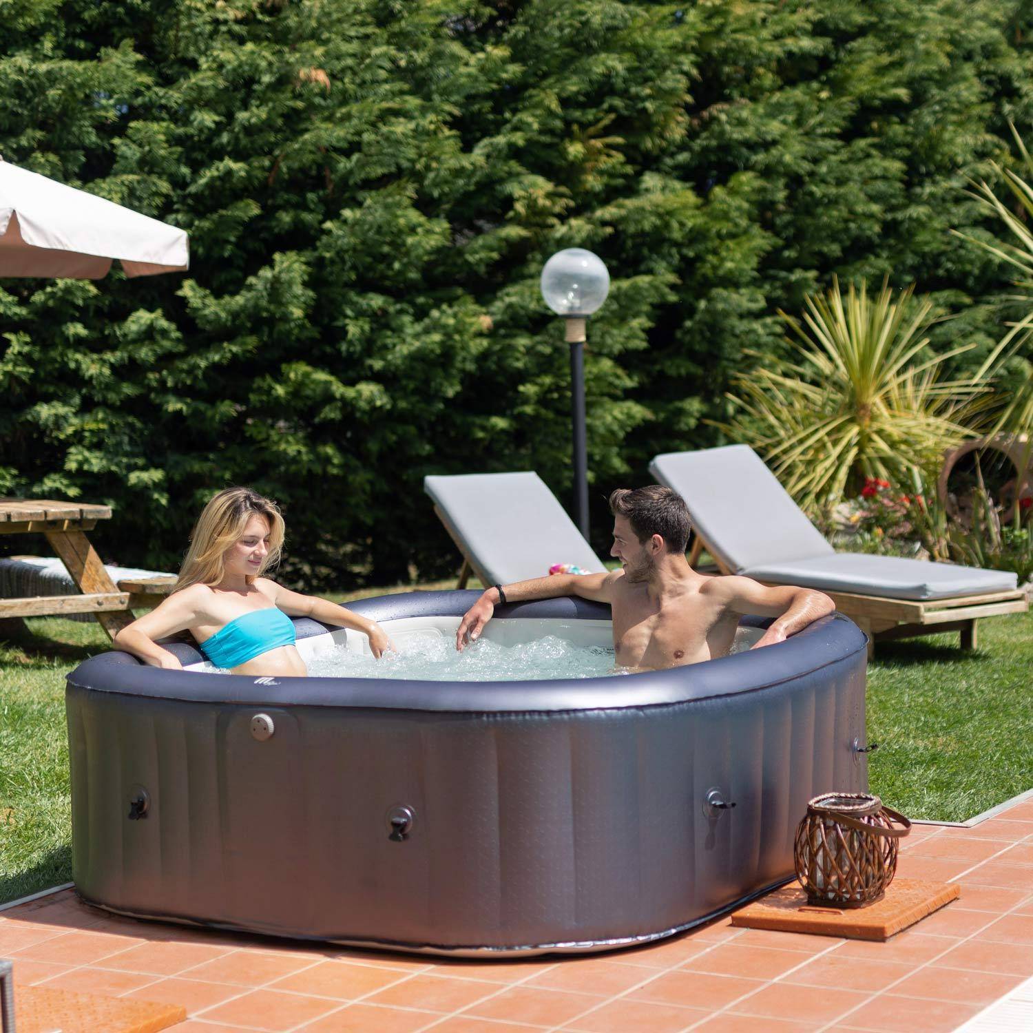  6-person premium square inflatable hot tub MSpa - 185cm, PVC, pump, heating, self-inflating, massage hydrojets, 2 filter cartridges, cover - Otium 6 - Blue,sweeek,Photo2