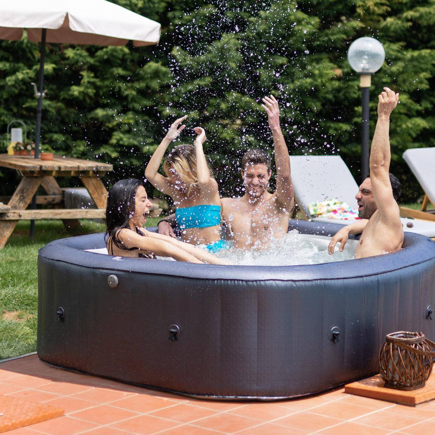  6-person premium square inflatable hot tub MSpa - 185cm, PVC, pump, heating, self-inflating, massage hydrojets, 2 filter cartridges, cover - Otium 6 - Blue,sweeek,Photo1