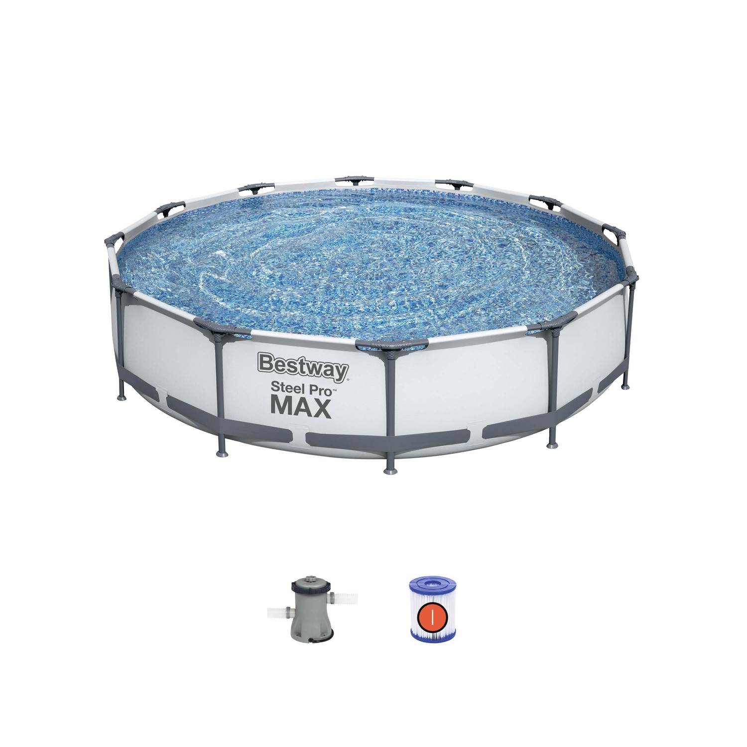 11.8FT / 3.6m round tubular above-ground swimming pool with filter pump, steel frame, repair kit - Bestway Opalite - White Photo4