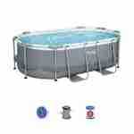 3x2m above ground tubular swimming pool, grey, rectangular, with pump, filter cartridge, diffuser - Bestway Spinelle - Grey Photo1