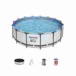 15ft round tubular above-ground swimming pool with filter pump, steel frame, repair kit, 457 x 122 cm - Bestway Come - Grey Photo6