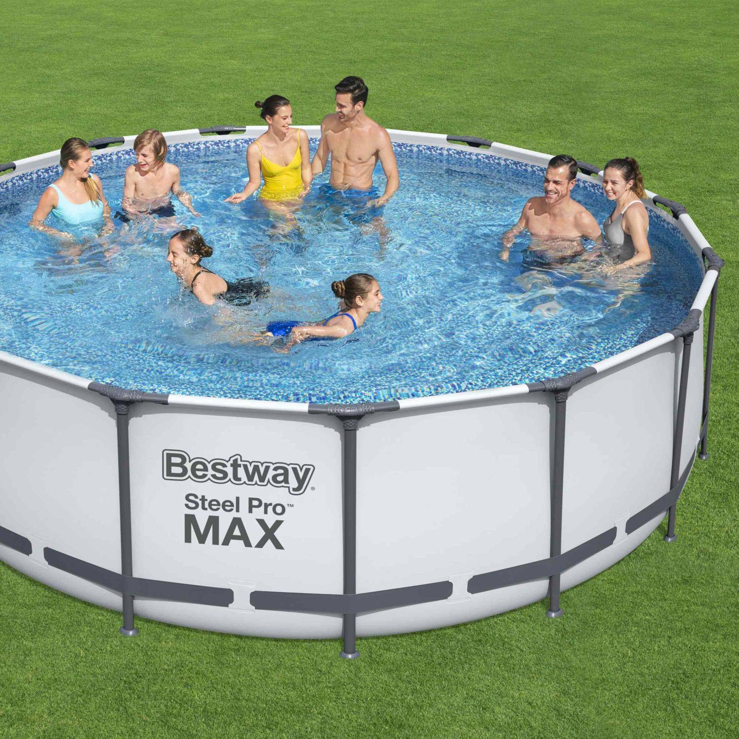 15ft round tubular above-ground swimming pool with filter pump, steel frame, repair kit, 457 x 122 cm - Bestway Come - Grey Photo2