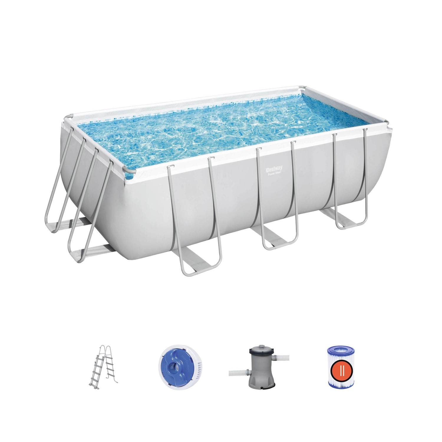 4x2m above ground tubular swimming pool, grey, rectangular, with pump, filter cartridge, diffuser and ladder - Bestway Vostok - Grey Photo2