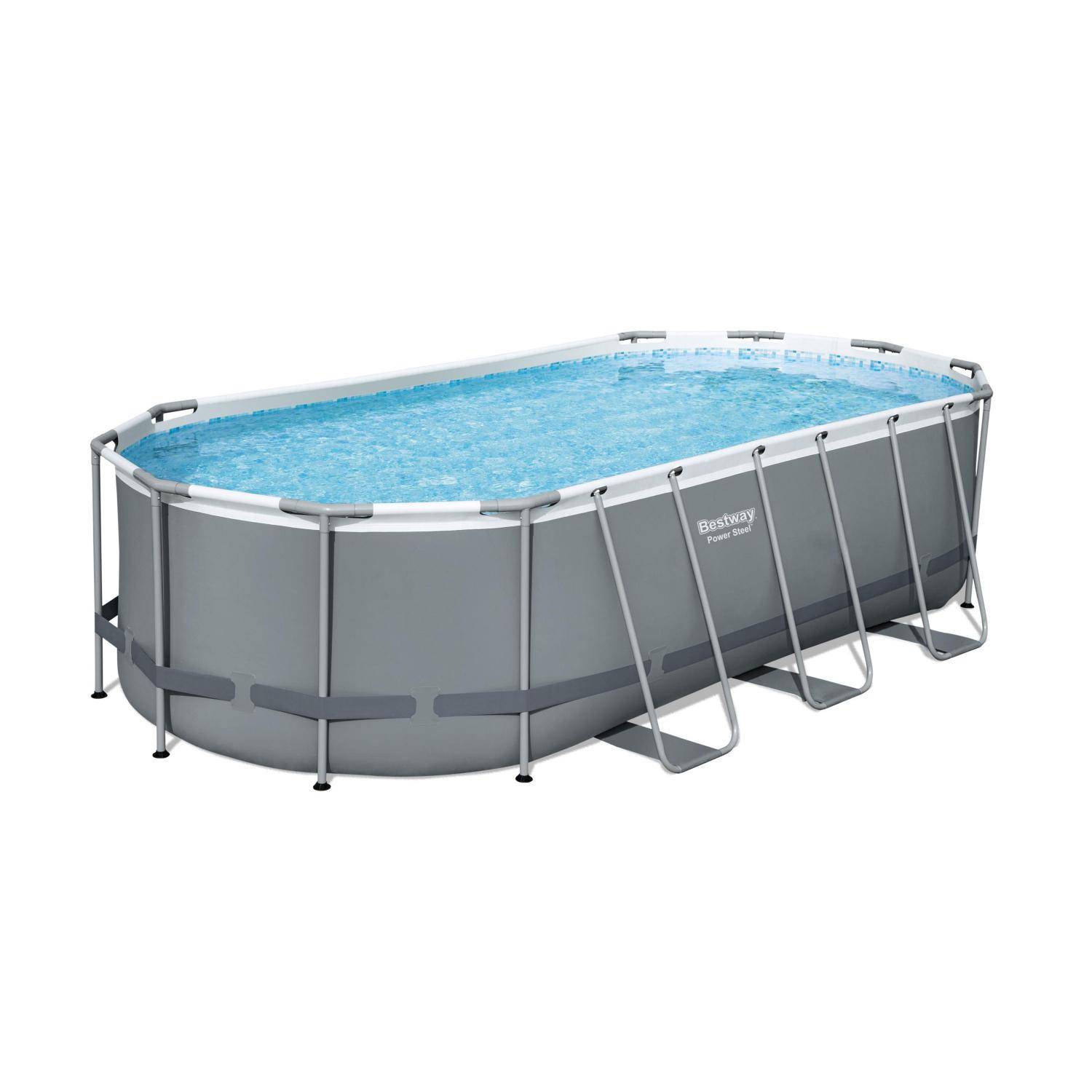 5x3m above ground tubular swimming pool, grey, rectangular, with pump, filter cartridge, diffuser, cover and ladder - Bestway Spinelle - Grey Photo2