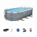 5x3m above ground tubular swimming pool, grey, rectangular, with pump, filter cartridge, diffuser, cover and ladder - Bestway Spinelle - Grey Photo1