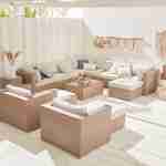 Ready assembled 14-seater premium polyrattan corner garden sofa set with coffee table, Beige  Photo1