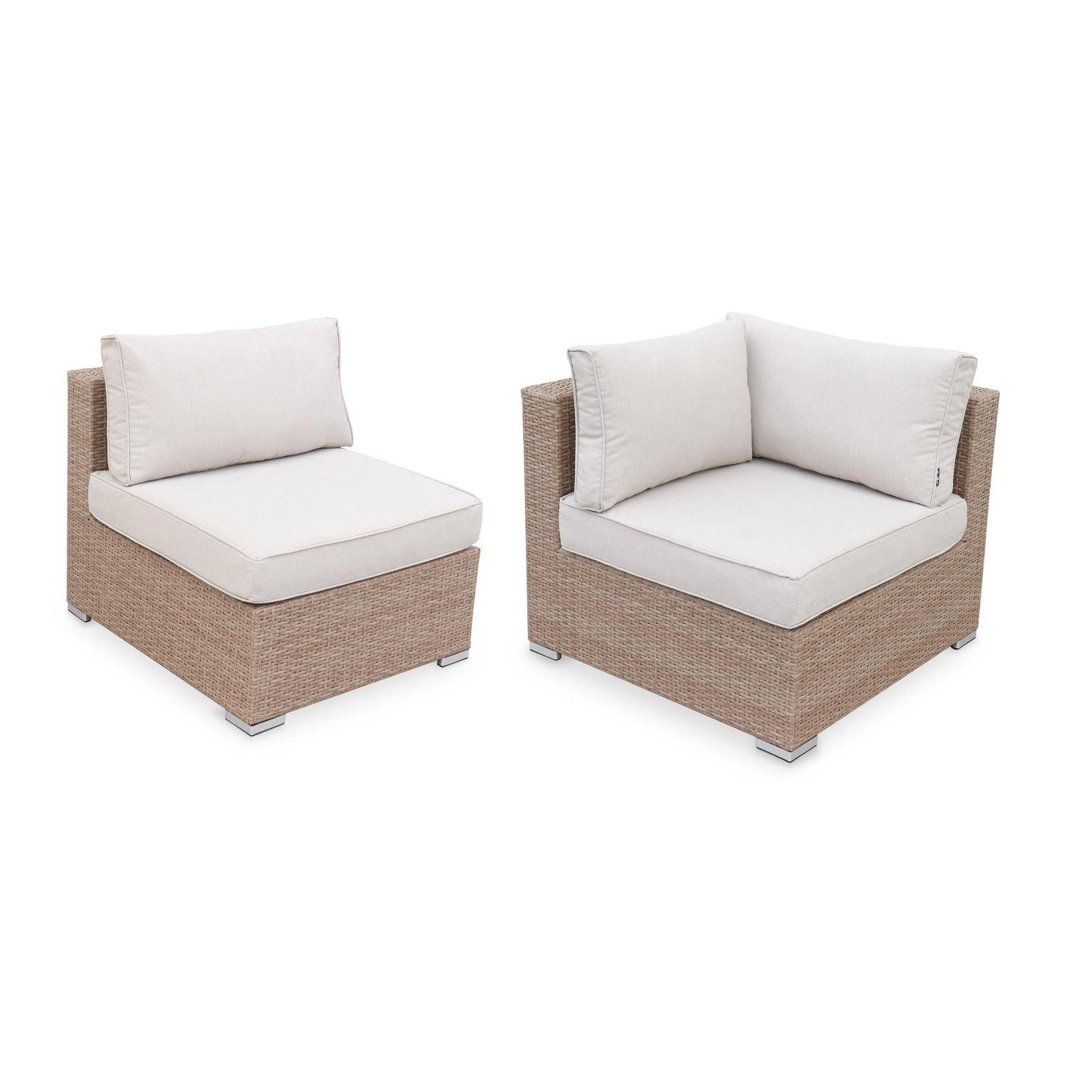 Ready assembled 14-seater premium polyrattan corner garden sofa set with coffee table, Beige  Photo6