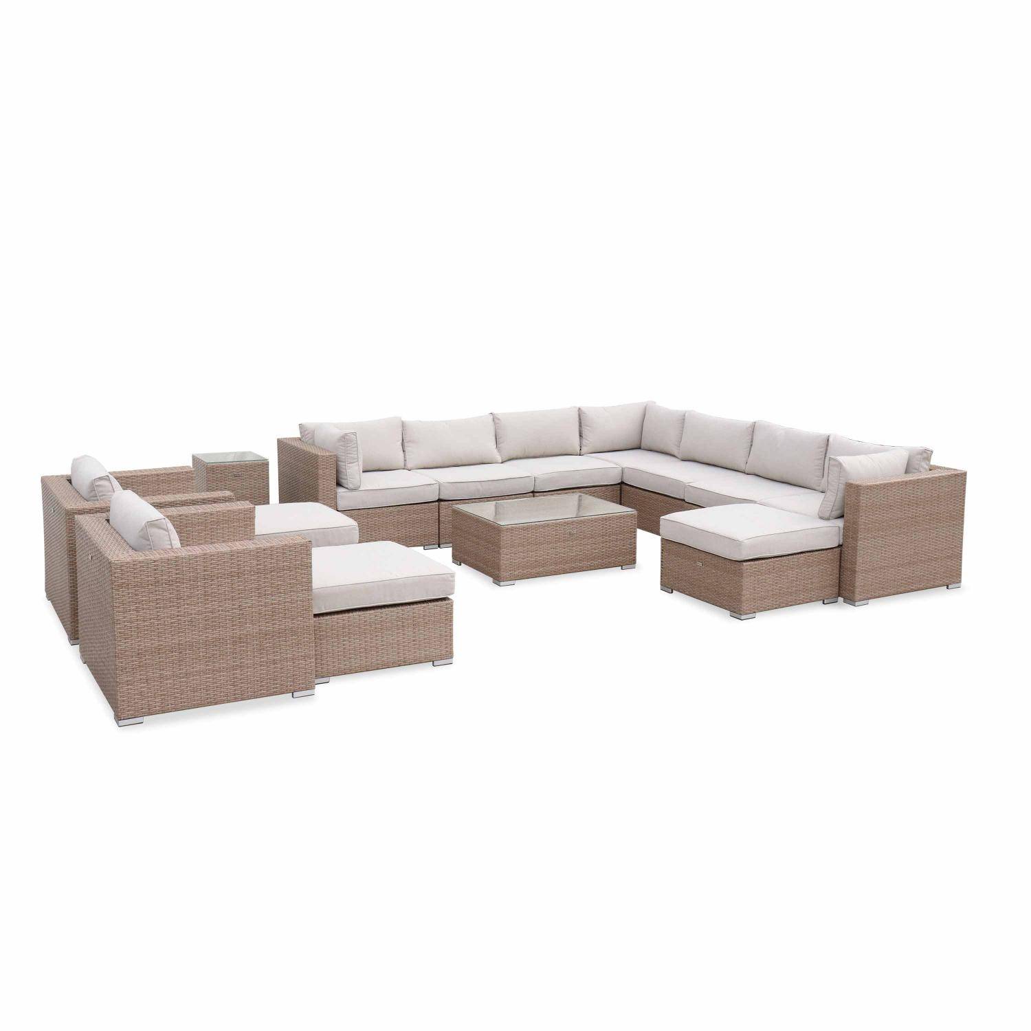 Ready assembled 14-seater premium polyrattan corner garden sofa set with coffee table, Beige ,sweeek,Photo4