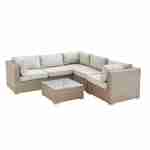 Ready assembled 5-seater polyrattan corner garden sofa set with coffee table, Napoli. Beige Photo2