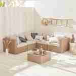 Ready assembled 5-seater polyrattan corner garden sofa set with coffee table, Napoli. Beige Photo1