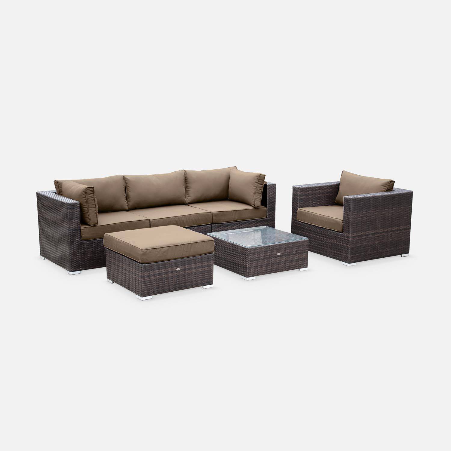 5-seater woven resin garden furniture set, Caligari, Brown, 234x82x67 cm Photo2