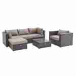 Ready assembled 5-seater polyrattan garden sofa set - sofa, armchair, coffee table - Caligari - Brown rattan, Chocolate  cushions Photo2