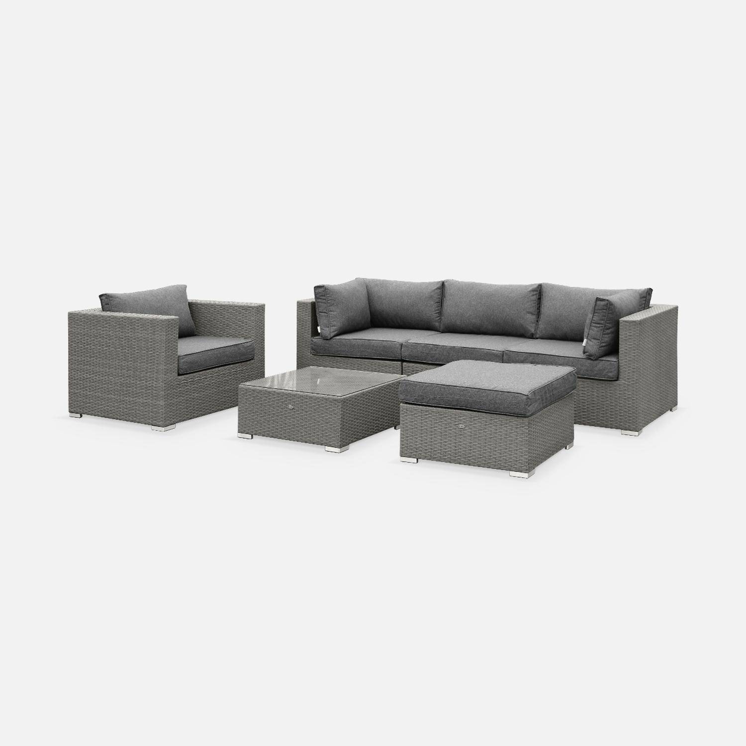 5-seater woven resin garden furniture set, Caligari, Grey, 234x82x67 cm Photo2