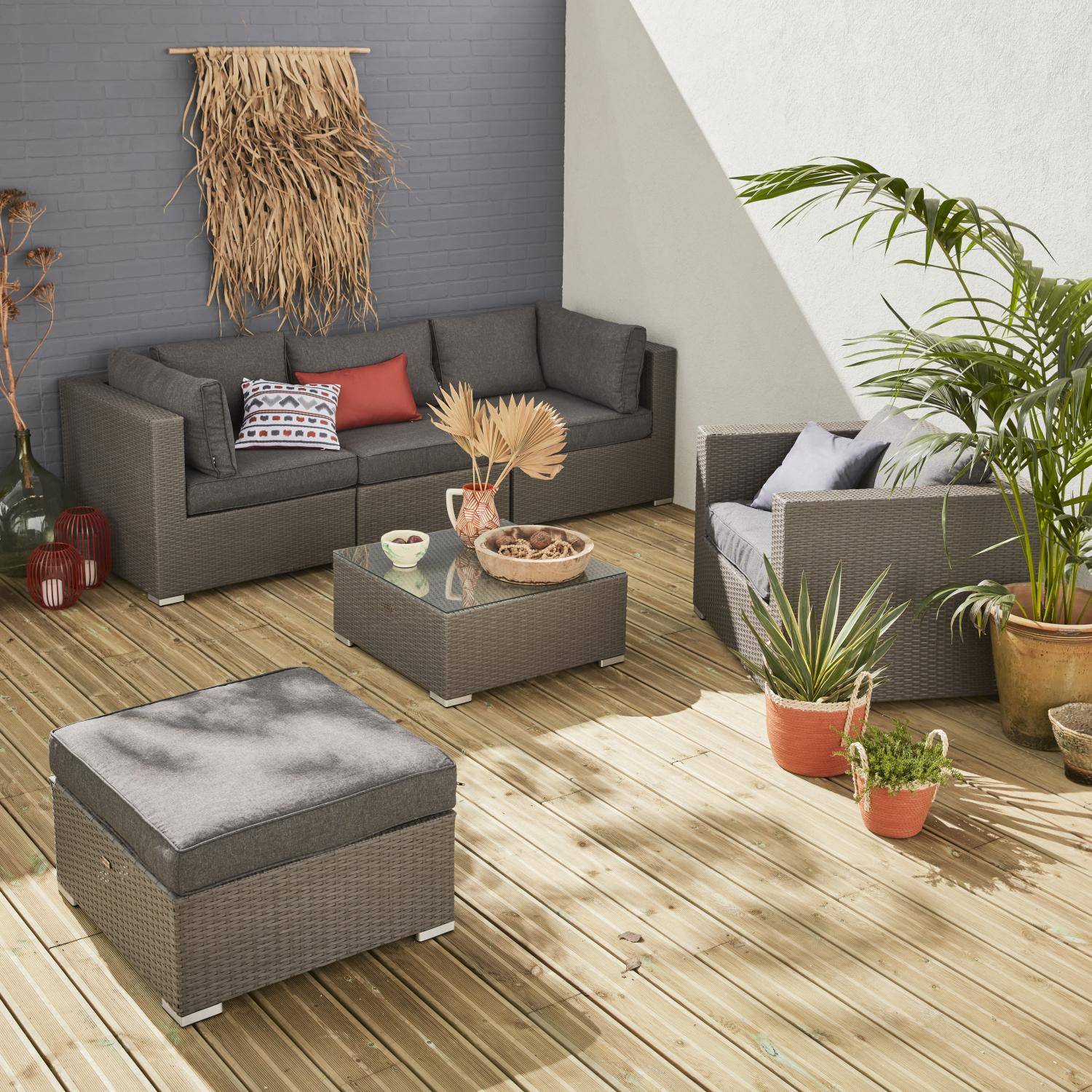 5-seater woven resin garden furniture set, Caligari, Grey, 234x82x67 cm Photo1