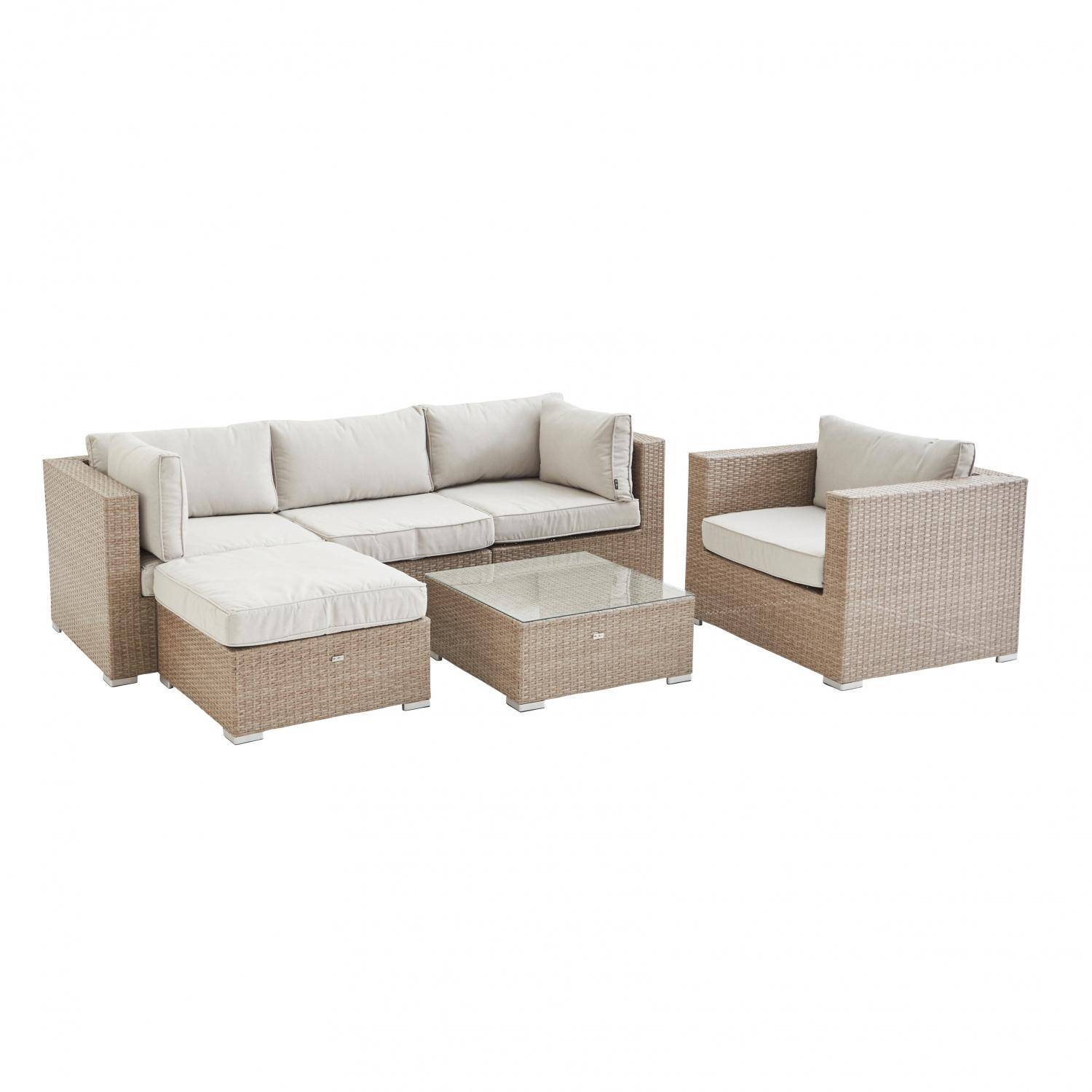 5-seater woven resin garden furniture set, Caligari, Beige, 234x82x67 cm Photo2