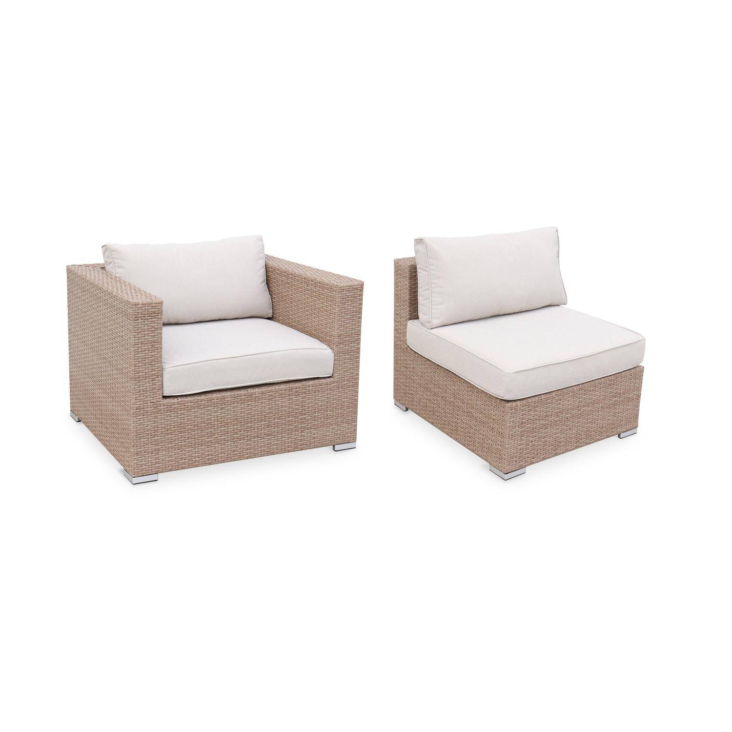 5-seater woven resin garden furniture set, Caligari, Beige, 234x82x67 cm,sweeek,Photo3
