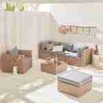 Ready assembled 5-seater polyrattan garden sofa set with coffee table, Beige & Light Heather Grey Photo1