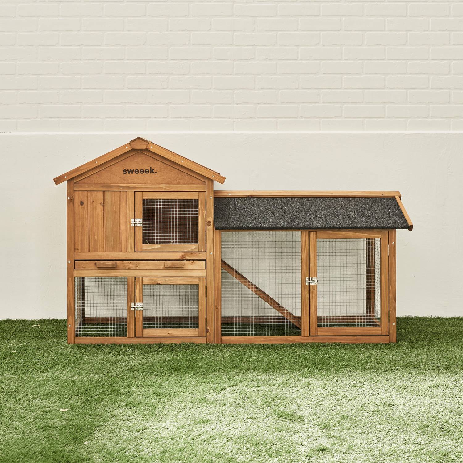 HOTOT Holzhaus für Kaninchen und andere Nagetiere, 4 Kaninchen, Kaninchenkäfig mit Gehege, Innen- und Außenbereich, Hühnerhaus Photo2