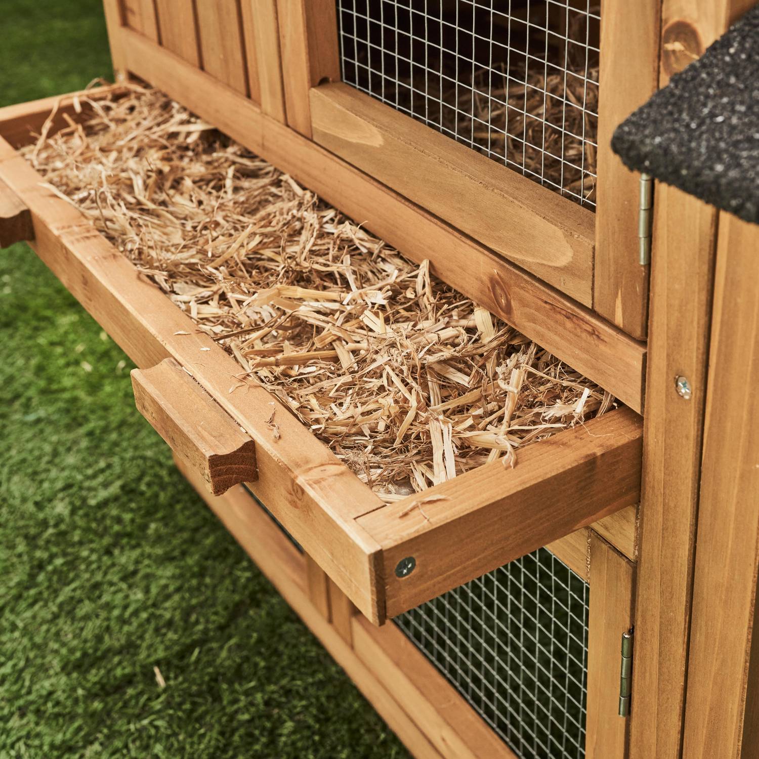 Clapier en bois HOTOT pour lapin et autres rongeurs, 4 lapins, cage à lapin avec enclos, espace intérieur et extérieur, poulailler Photo3