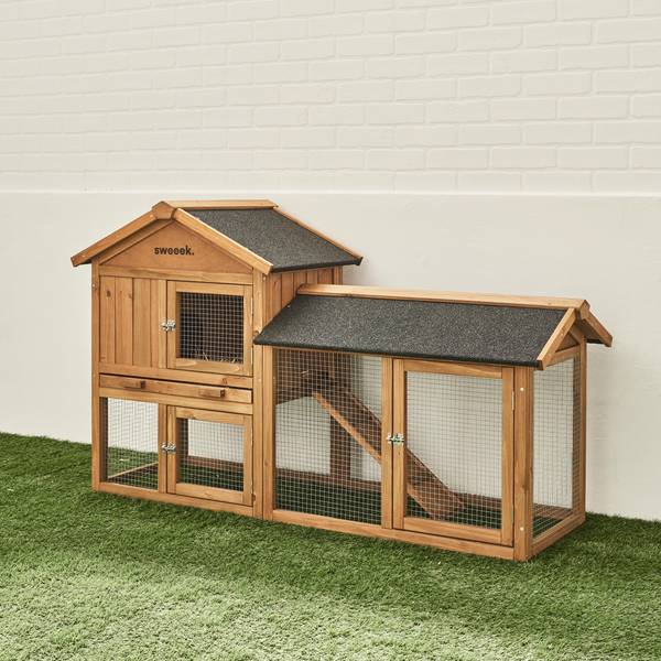 Conigliera in legno HOTOT per conigli e roditori, 4 conigli, con recinto,  spazio interno ed esterno
