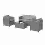 4-seater polyrattan garden sofa set - sofa, 2 armchairs, coffee table - Perugia - Grey rattan, Grey cushions Photo2