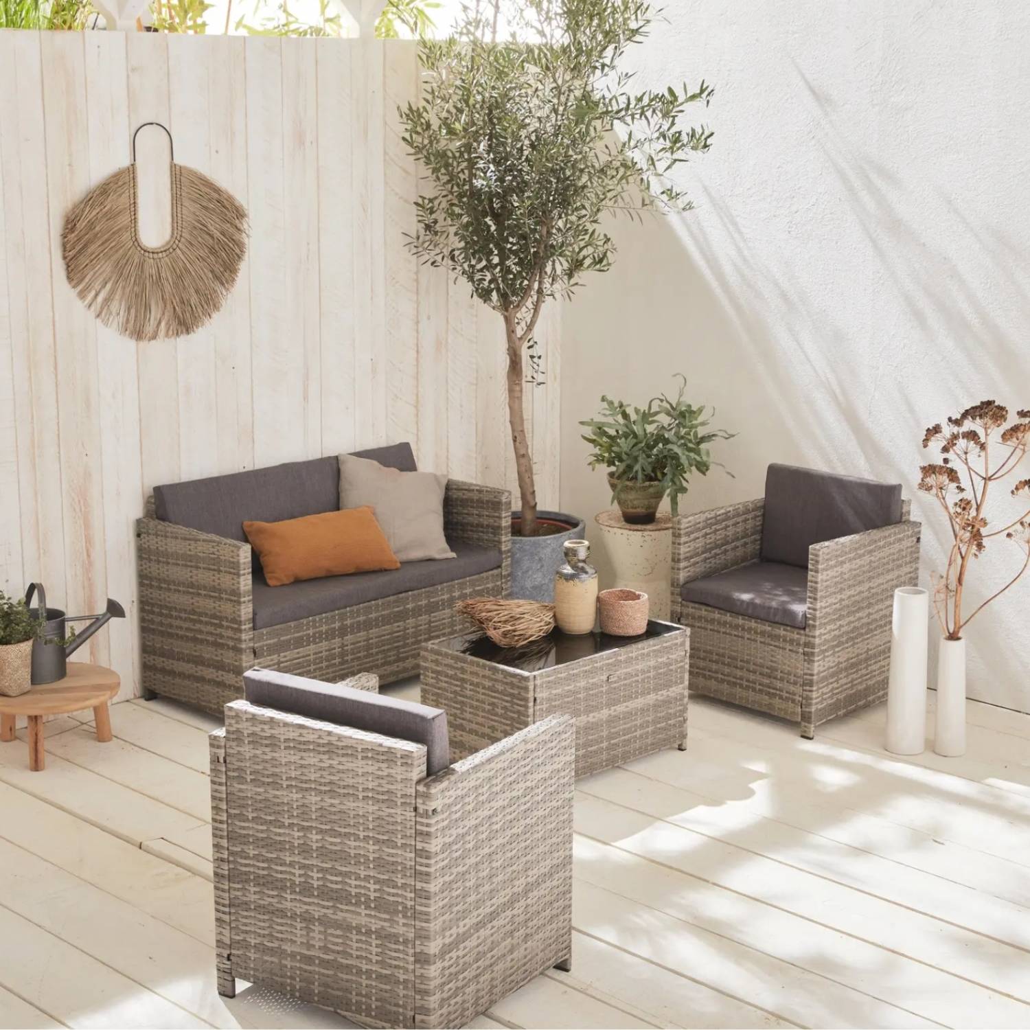 4-seater polyrattan garden sofa set, Mixed Grey / Grey  | sweeek