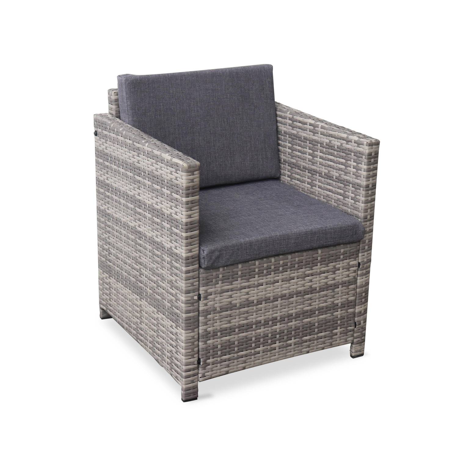 4-seater polyrattan garden sofa set - sofa, 2 armchairs, coffee table - Perugia - Mixed Grey rattan, Grey cushions Photo4