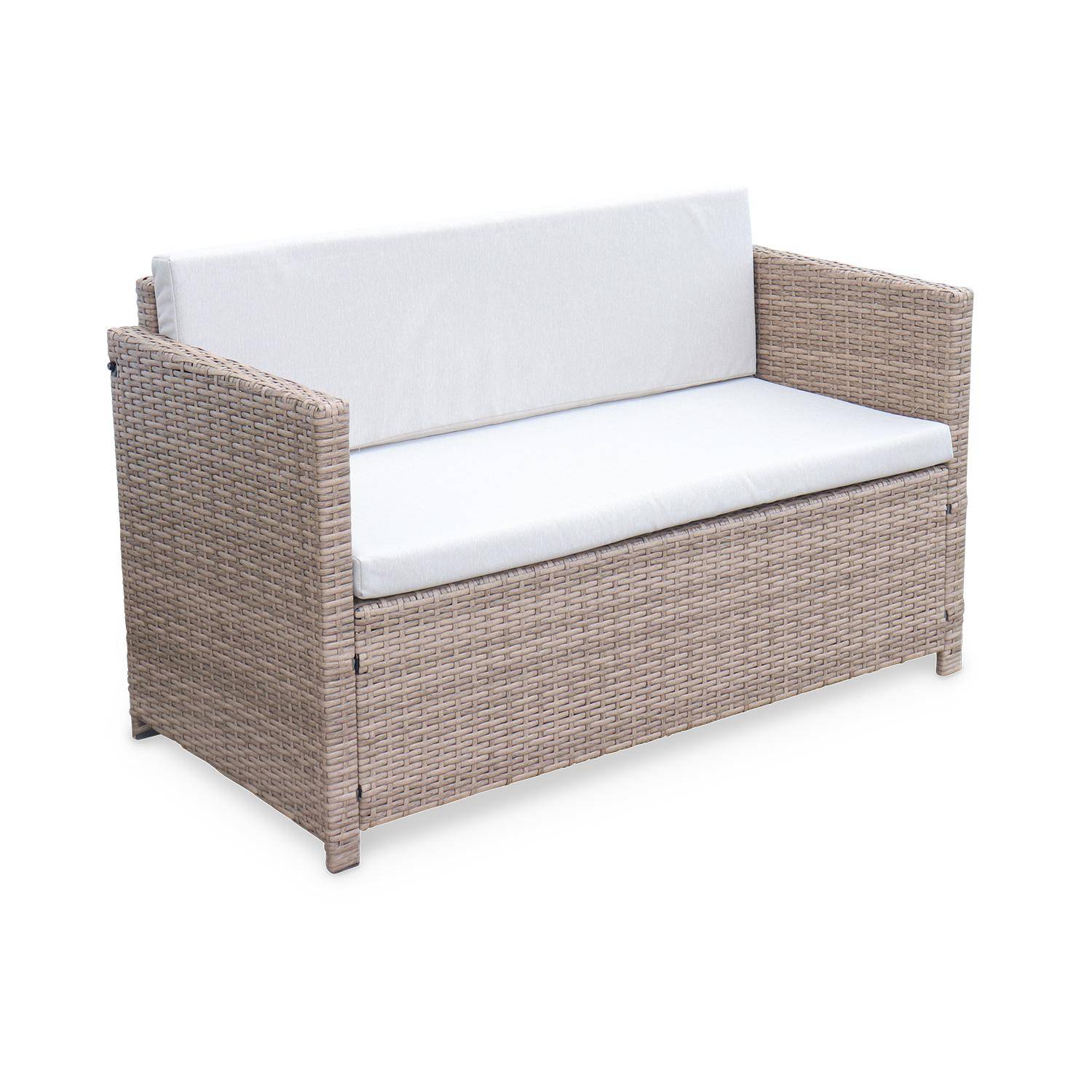 4-seater polyrattan garden sofa set - sofa, 2 armchairs, coffee table - Perugia - Natural Beige rattan, Beige cushions,sweeek,Photo5