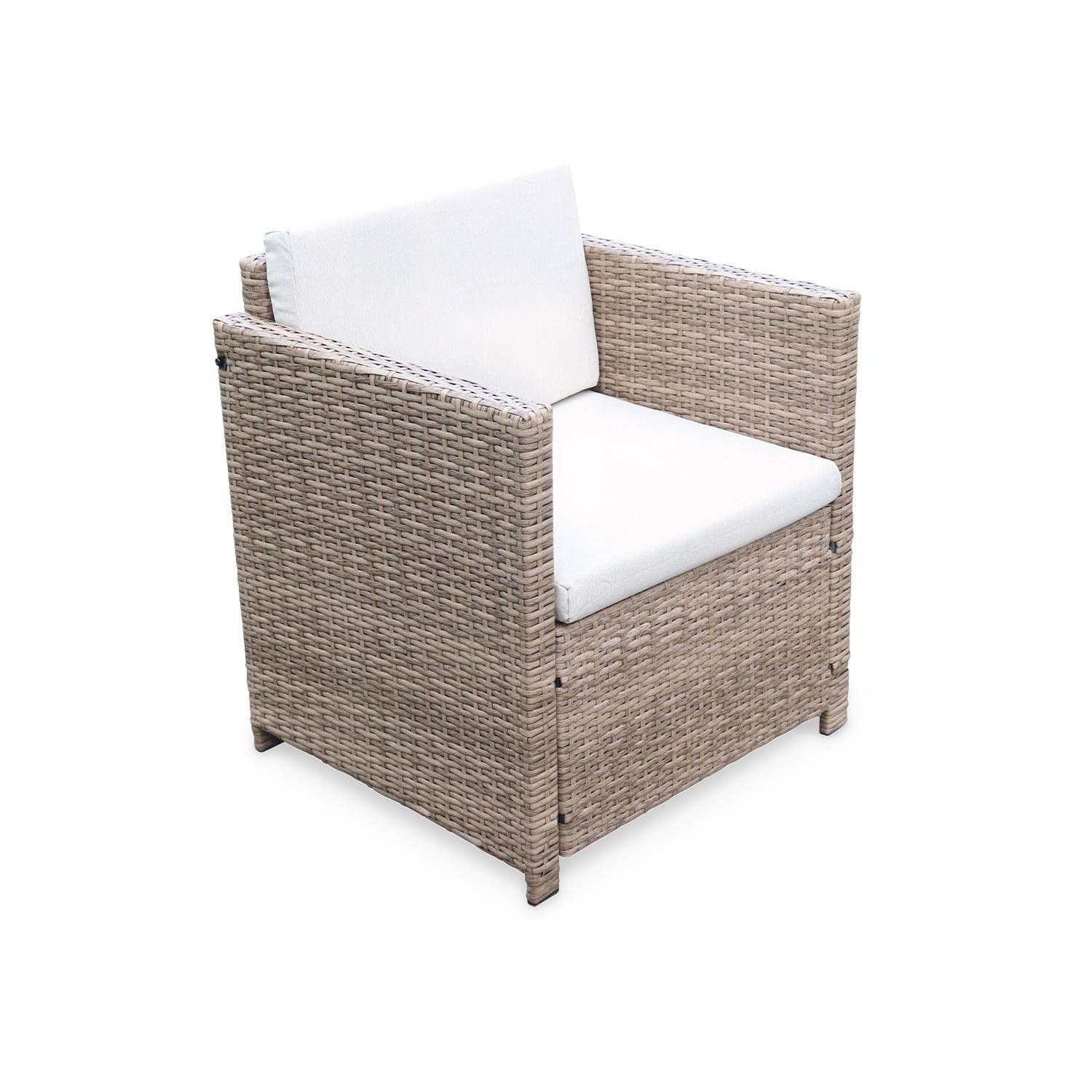 4-seater polyrattan garden sofa set - sofa, 2 armchairs, coffee table - Perugia - Natural Beige rattan, Beige cushions,sweeek,Photo6