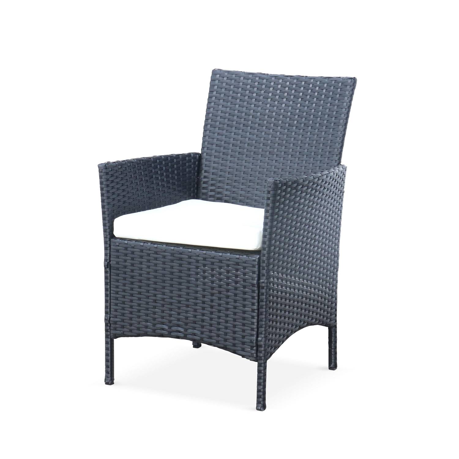 4-seater polyrattan garden sofa set - sofa, 2 armchairs, coffee table - Moltes - Black rattan, Off-white cushions Photo3