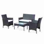 4-seater polyrattan garden sofa set - sofa, 2 armchairs, coffee table - Moltes - Black rattan, Off-white cushions Photo1