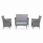 4-seater polyrattan garden sofa set - sofa, 2 armchairs, coffee table - Moltes - Grey rattan, Grey cushions Photo2