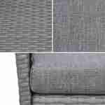 4-seater polyrattan garden sofa set - sofa, 2 armchairs, coffee table - Moltes - Grey rattan, Grey cushions Photo6