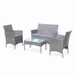 4-seater polyrattan garden sofa set - sofa, 2 armchairs, coffee table - Moltes - Grey rattan, Grey cushions Photo1