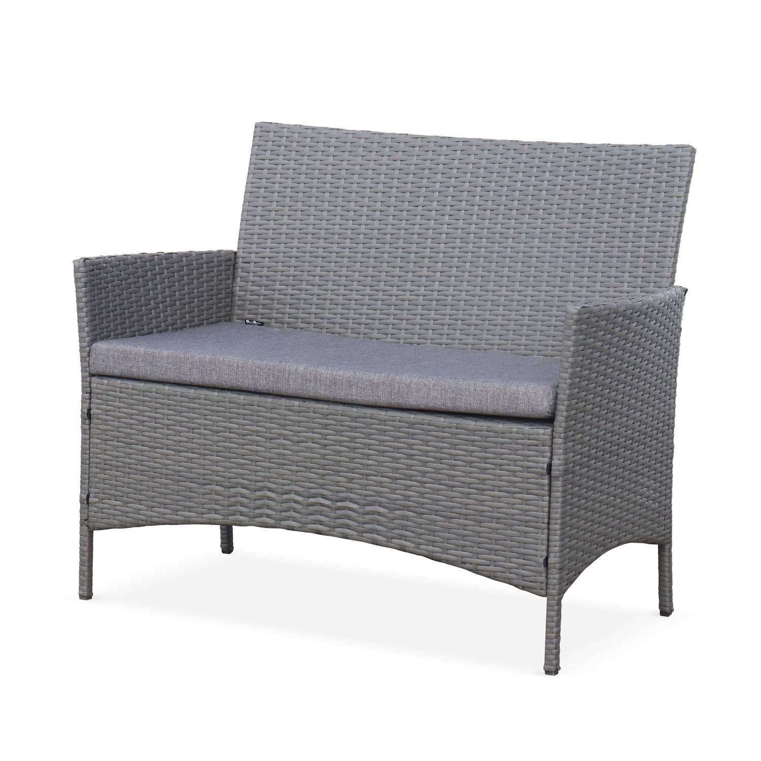 4-seater polyrattan garden sofa set - sofa, 2 armchairs, coffee table - Moltes - Grey rattan, Grey cushions Photo3