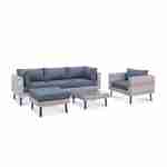 5-seater elevated polyrattan garden sofa set with stylish legs - sofa, 2 armchairs, footrest, coffee table - Alba - Mixed Grey rattan, Charcoal Grey cushions  Photo1
