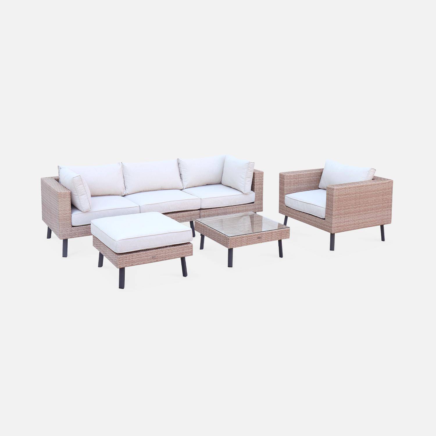 5-seater polyrattan garden sofa set Natural 69.5x69.5x30.5 cm - Alba,sweeek,Photo2
