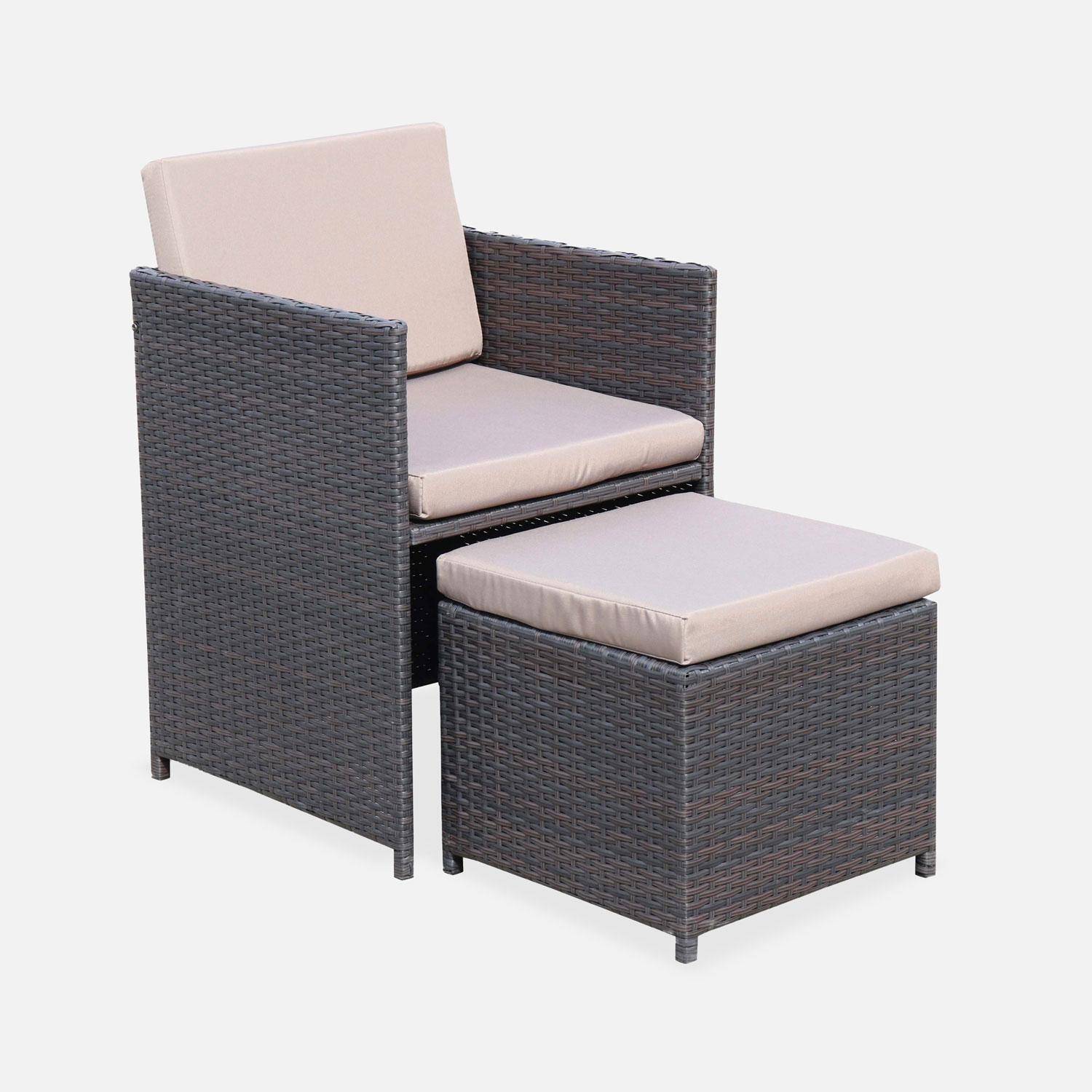 6 to 10-seater rattan cube table set with chairs, Vabo 10, Brown, 110x110x73 cm Photo5
