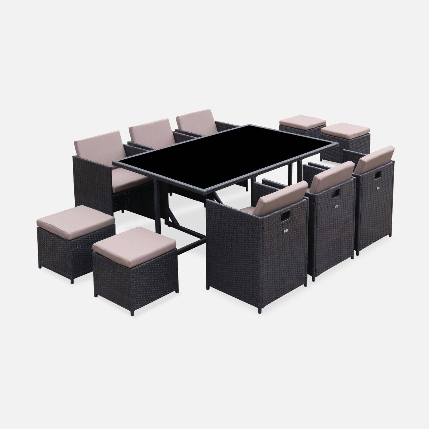 6 to 10-seater rattan cube table set with chairs, Vabo 10, Brown, 110x110x73 cm Photo2