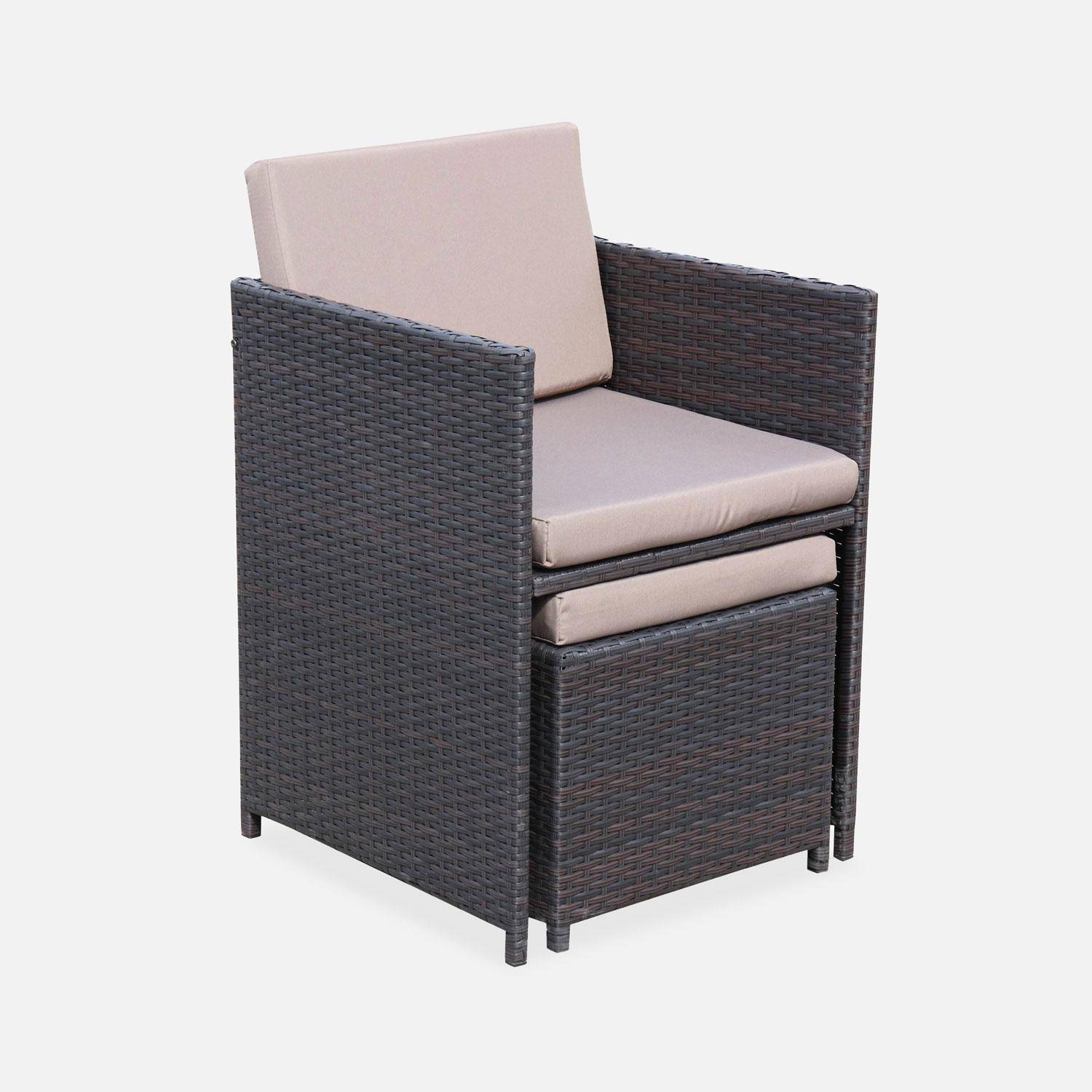 6 to 10-seater rattan cube table set with chairs, Vabo 10, Brown, 110x110x73 cm Photo4