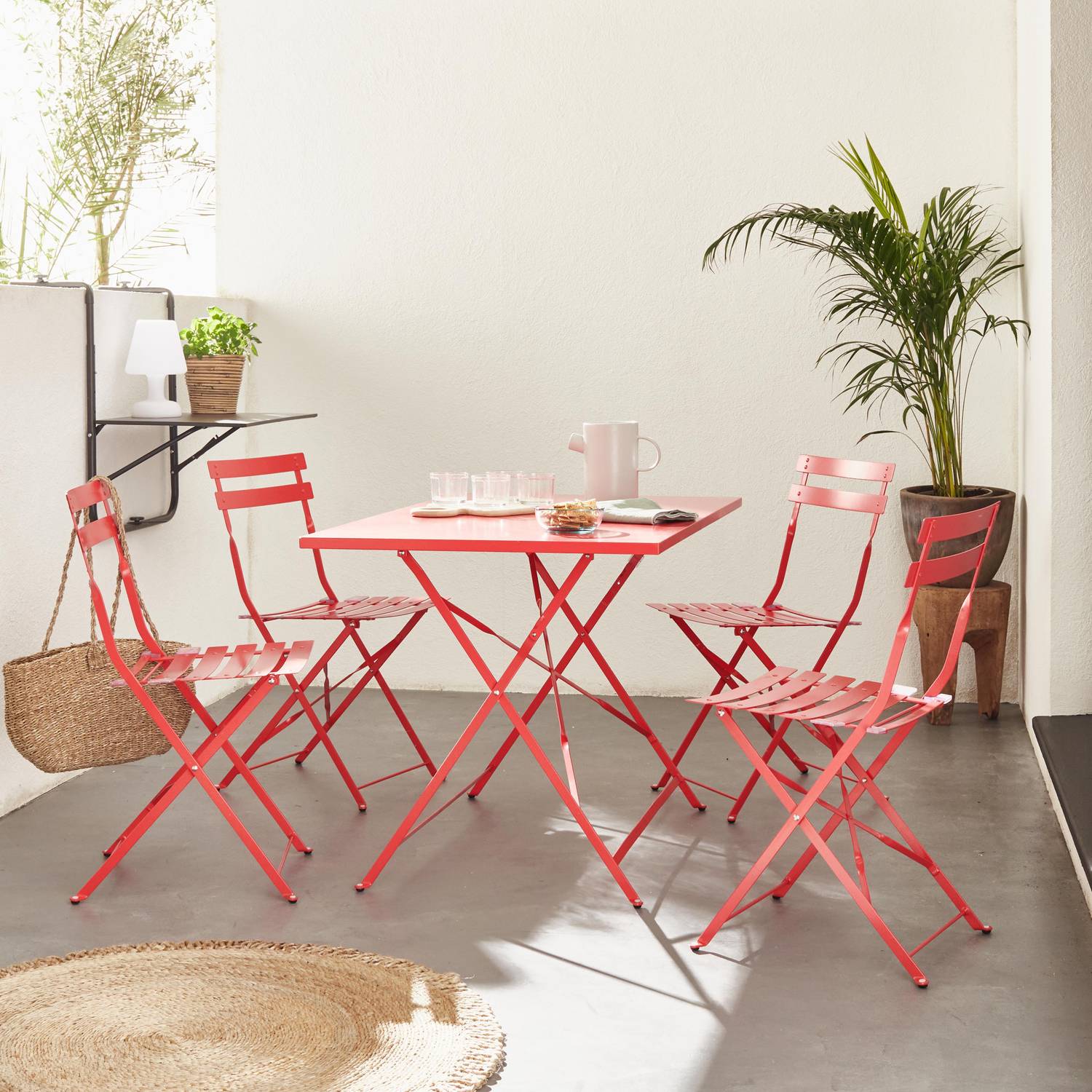 Emilia - bistro set van rechthoekige tafel en 4 vouwbare stoelen van gepoedercoate staal en een matte afwerking Photo1