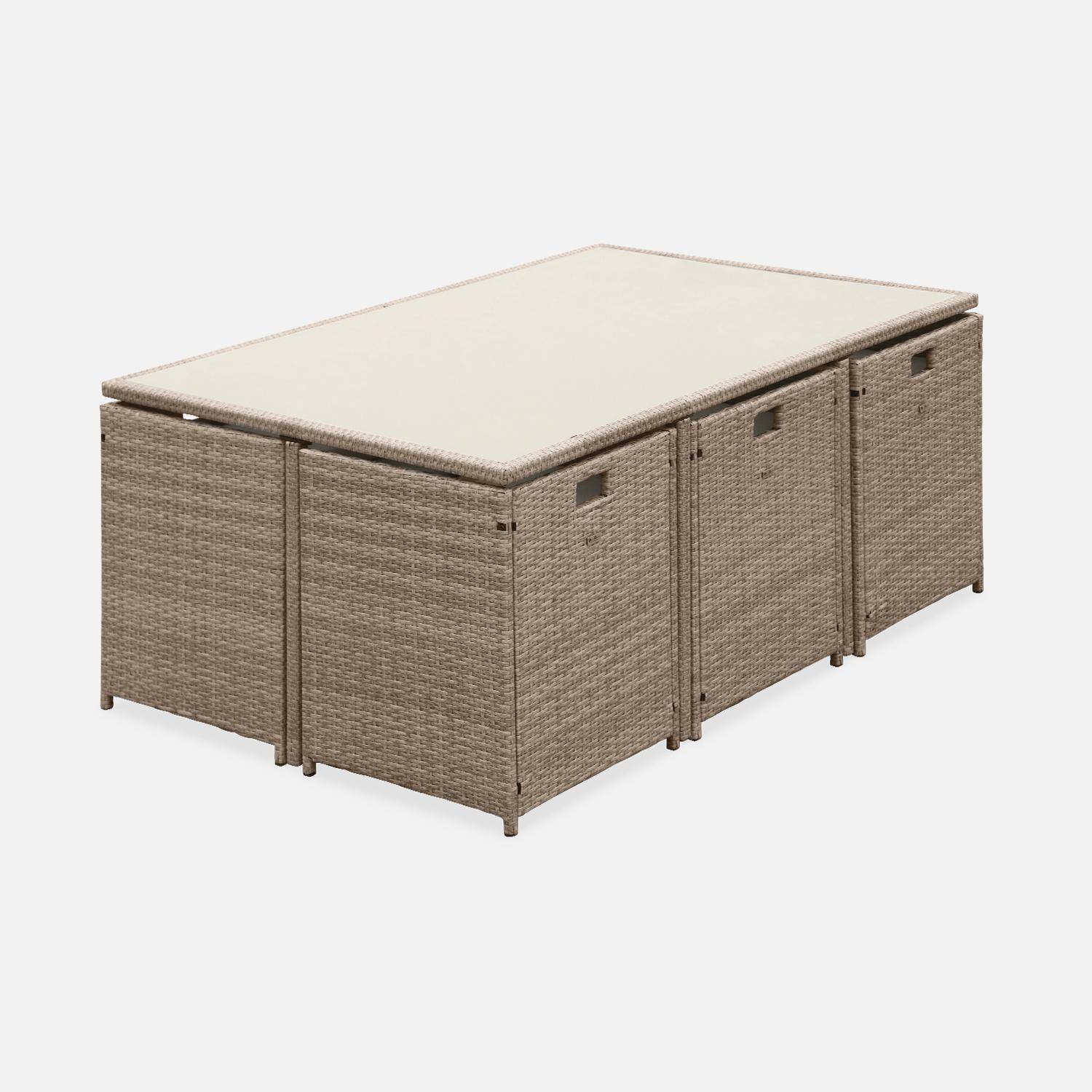 6 to 10-seater rattan cube table set with chairs, Vabo 10, Beige, 110x110x73 cm Photo3