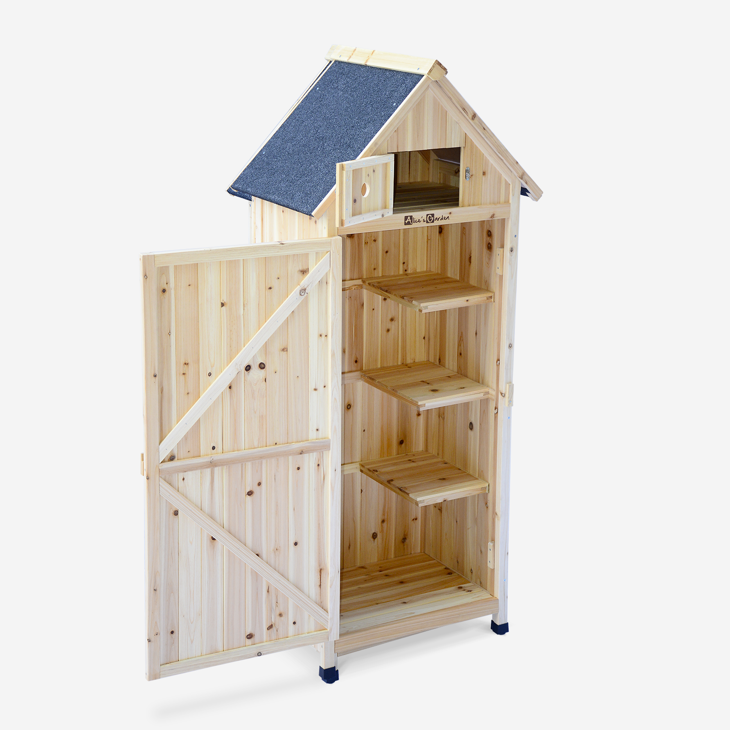 Wooden garden cabinet - 77x54.5x179 cm - Garden shed, storage cupboard, tool storage - Mimosa - Natural Photo2